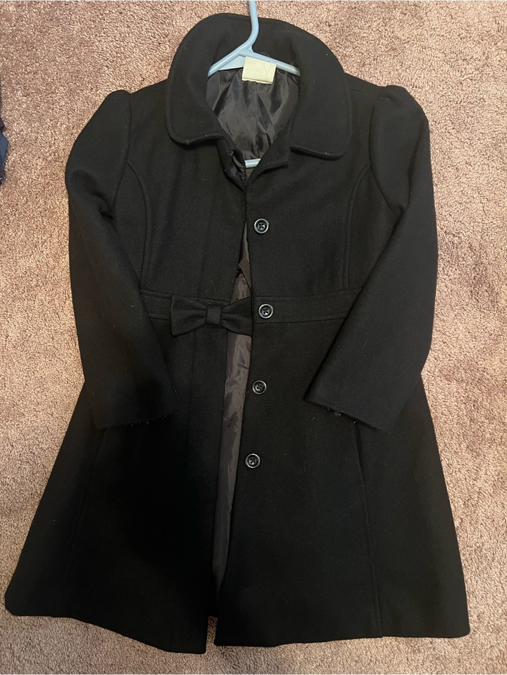 Classic Black Women's Wool-Blend Coat with Bow Detail